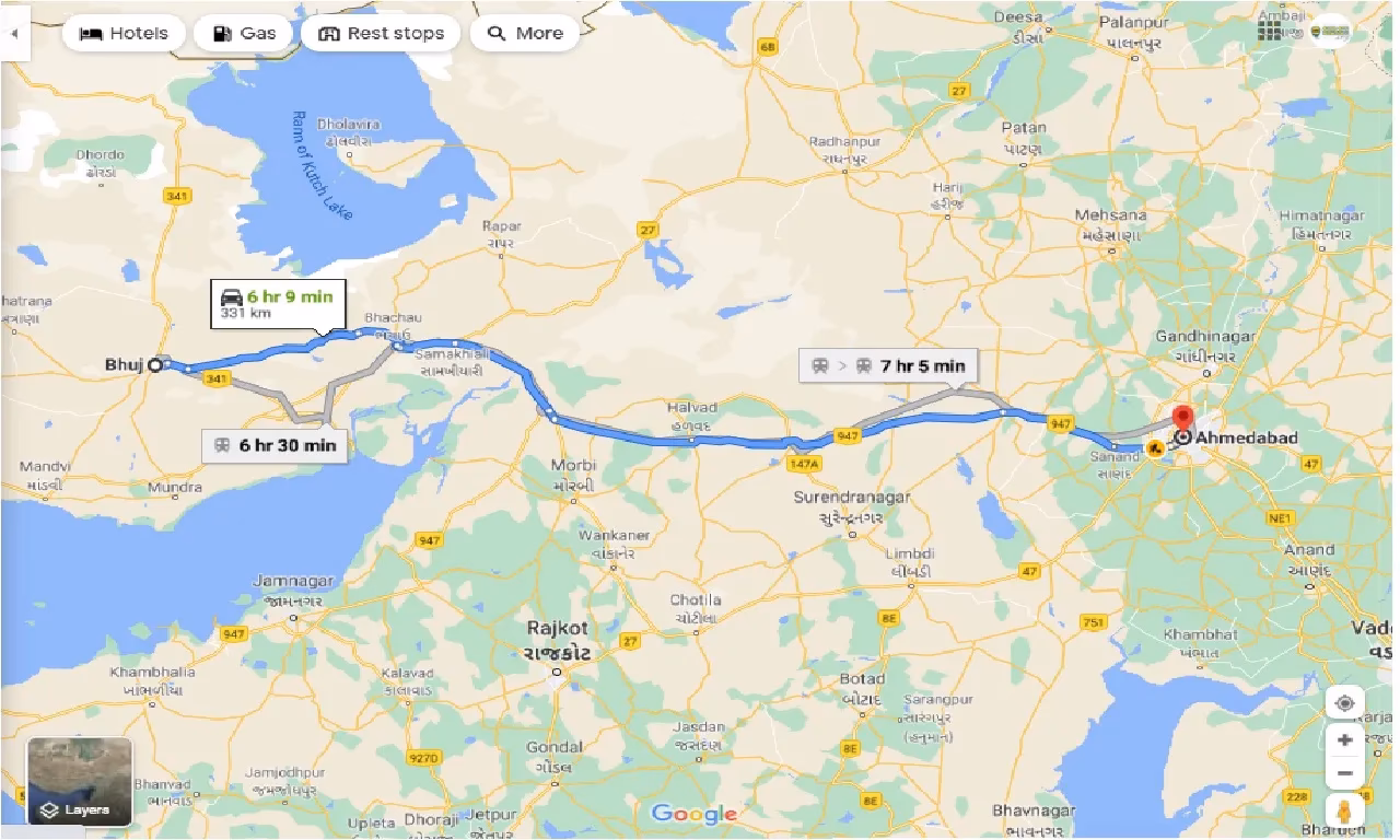 What is the distance between Ahmedabad and Bhuj?