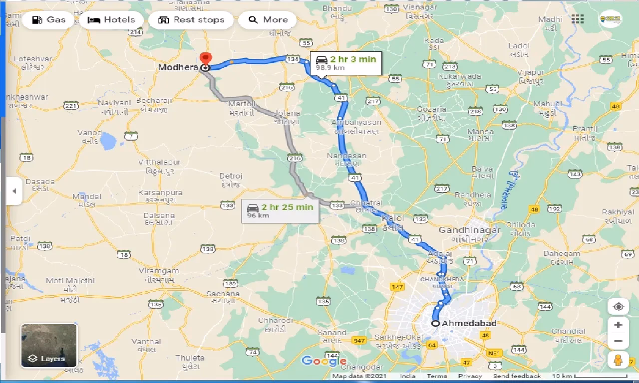 How far is Ahmedabad from Modhera?