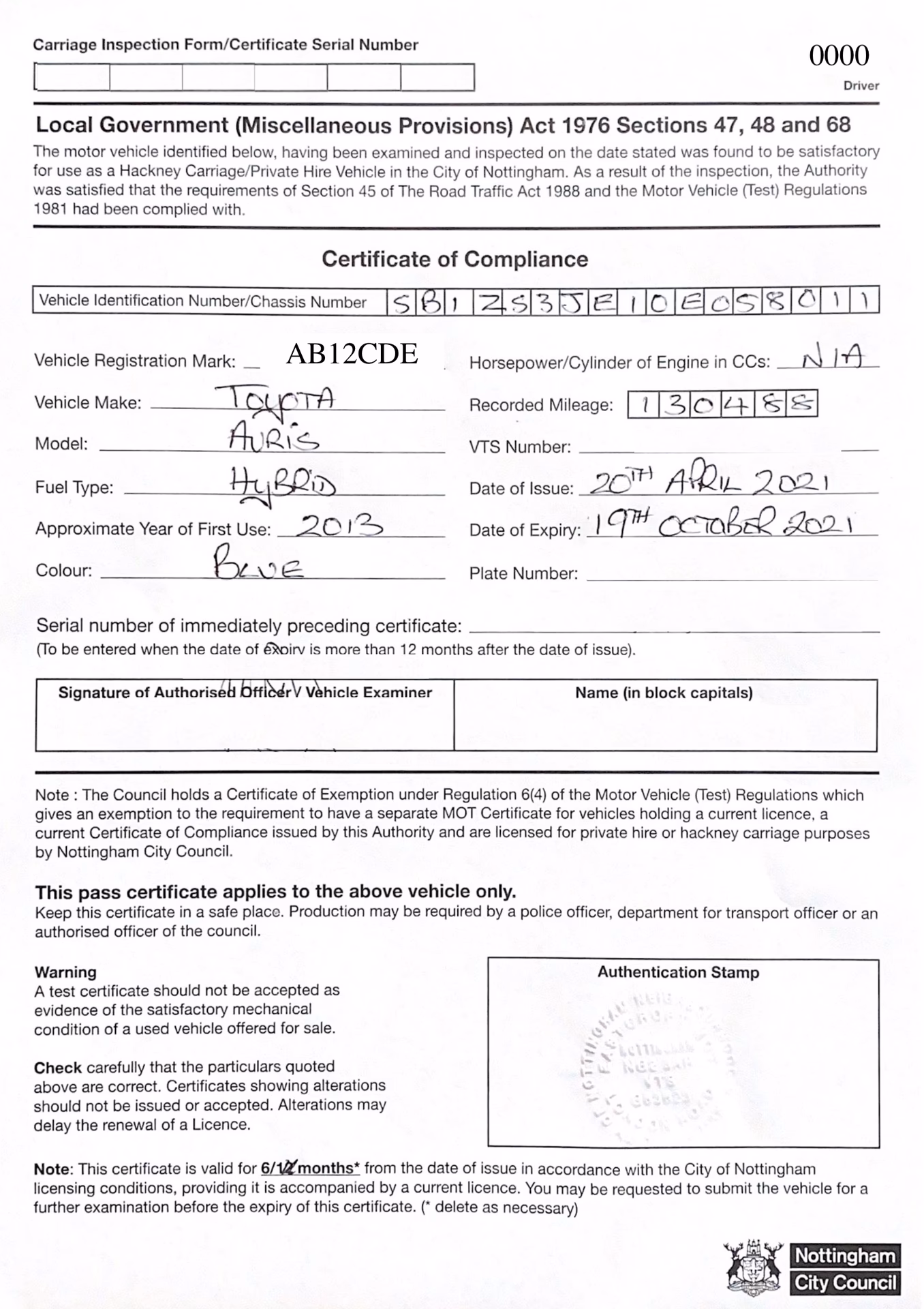 How do I renew my taxi licence in Nottingham?