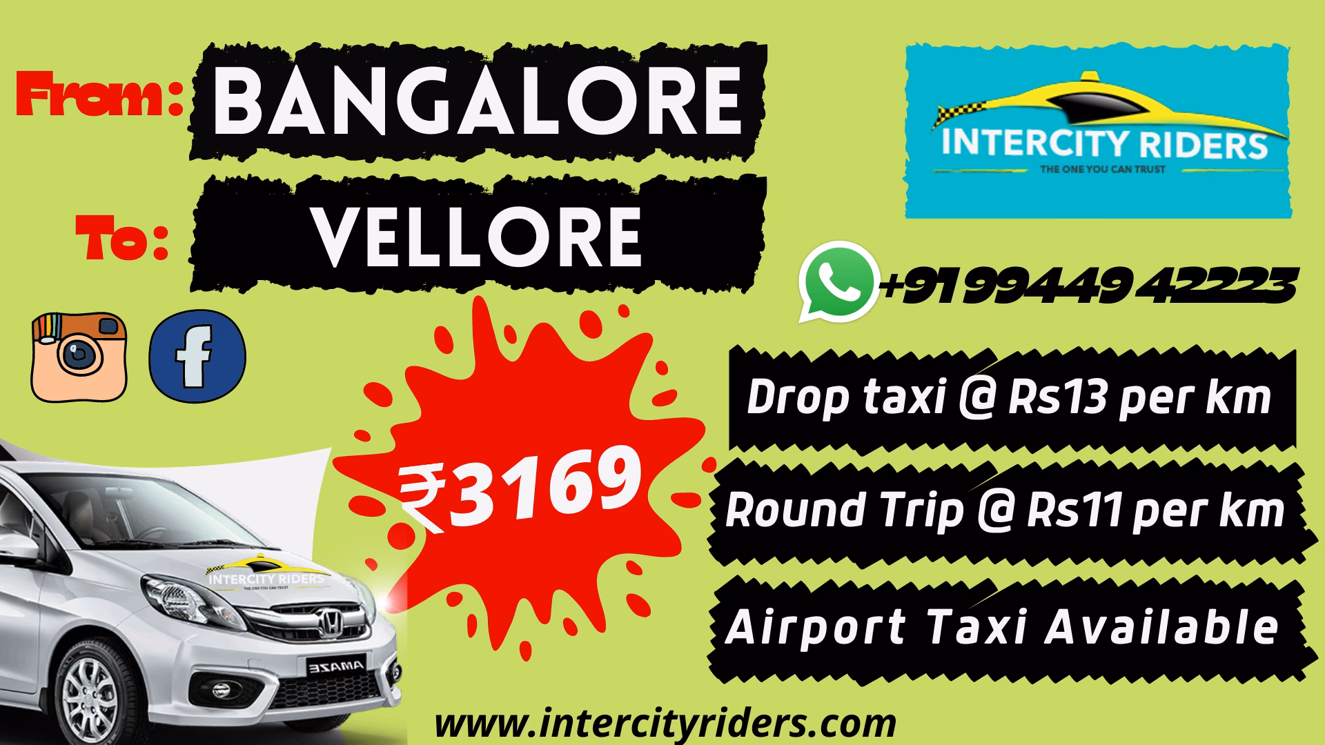 How much is Chennai to Vellore taxi fare?