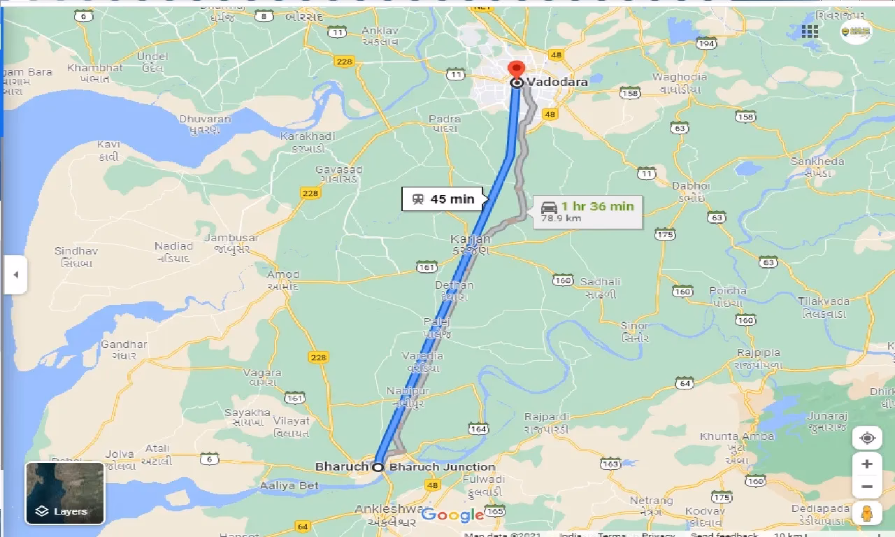 Is there a train from Bharuch to Vadodara?