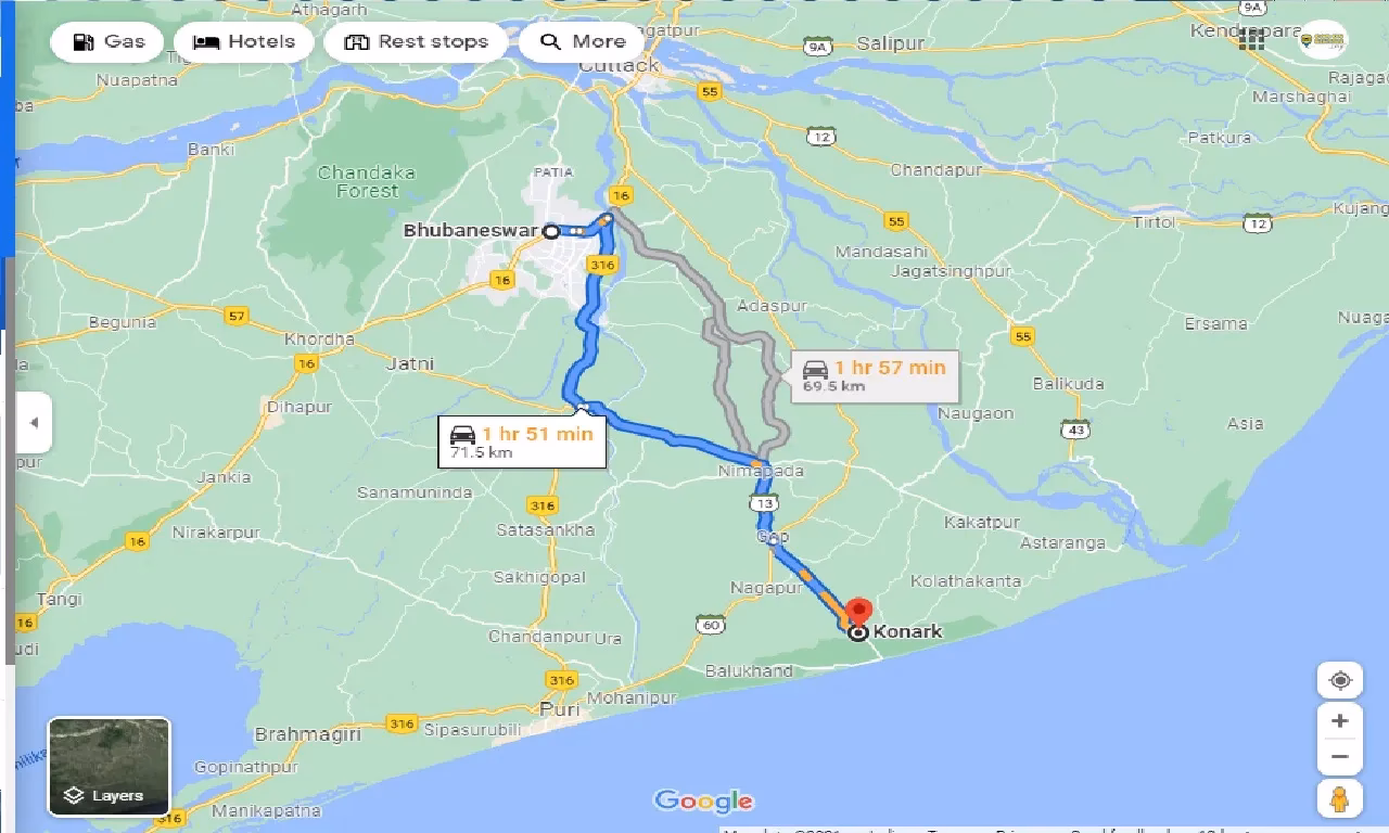 How to get from Bhubaneswar to Konark or Puri?