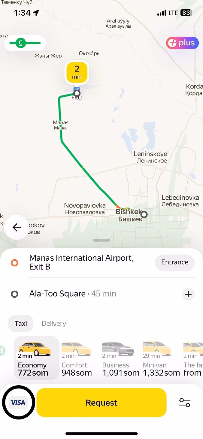 How much does a 5km ride cost in Bishkek?