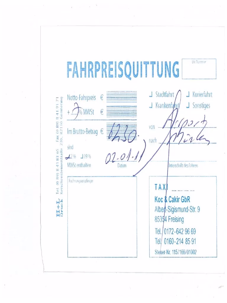 How to edit a blank taxi receipt?