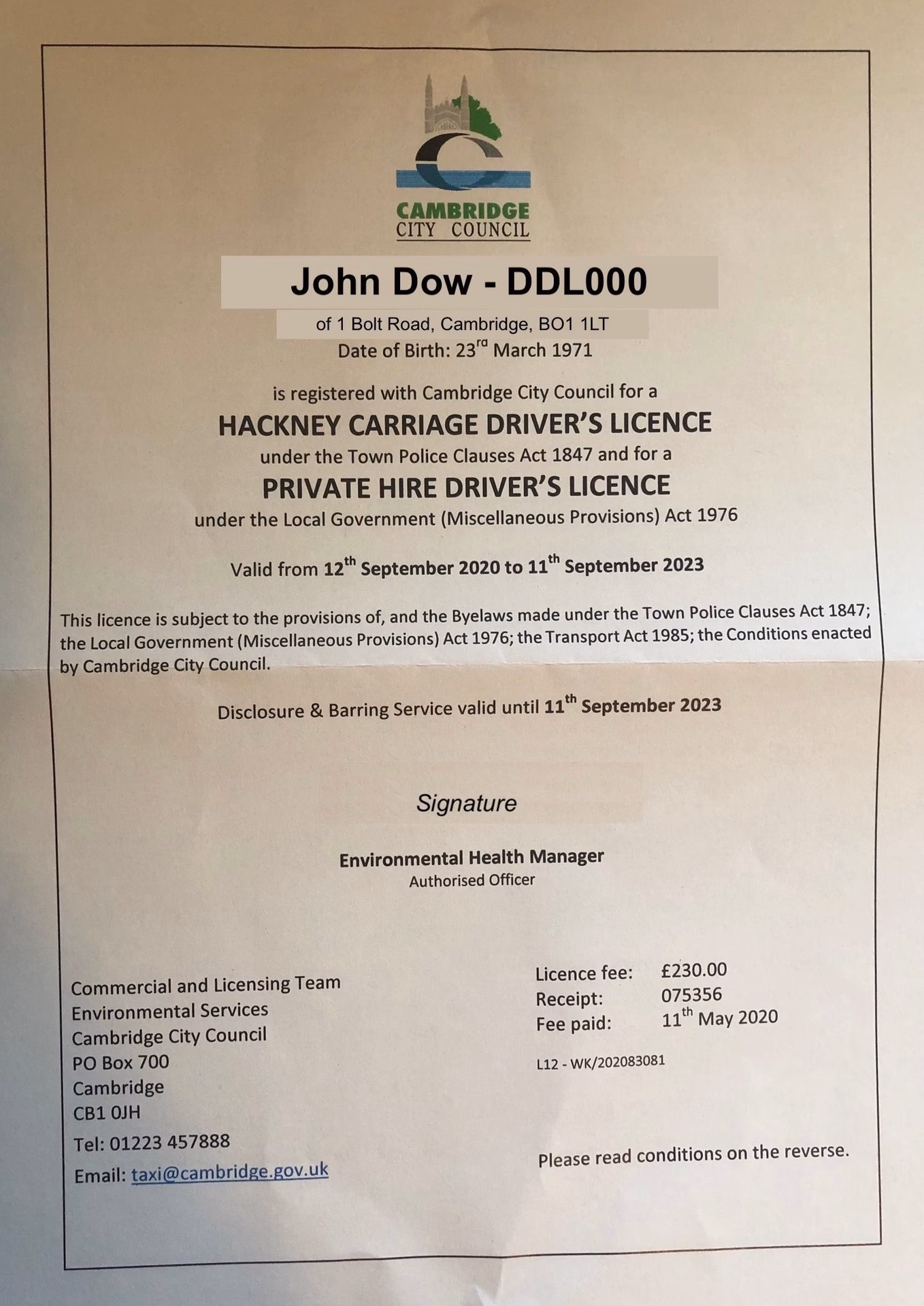 How do I hire a 'Cambridge Hackney Carriage' taxi?