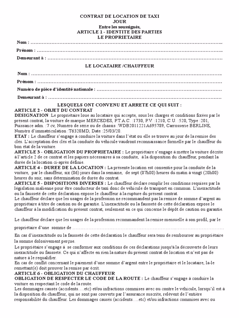 Quels sont les différents types de contrats pour un chauffeur ?