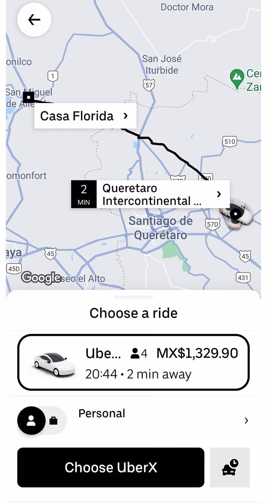 How to get from Queretaro Acceso 3 to San Miguel de Allende?