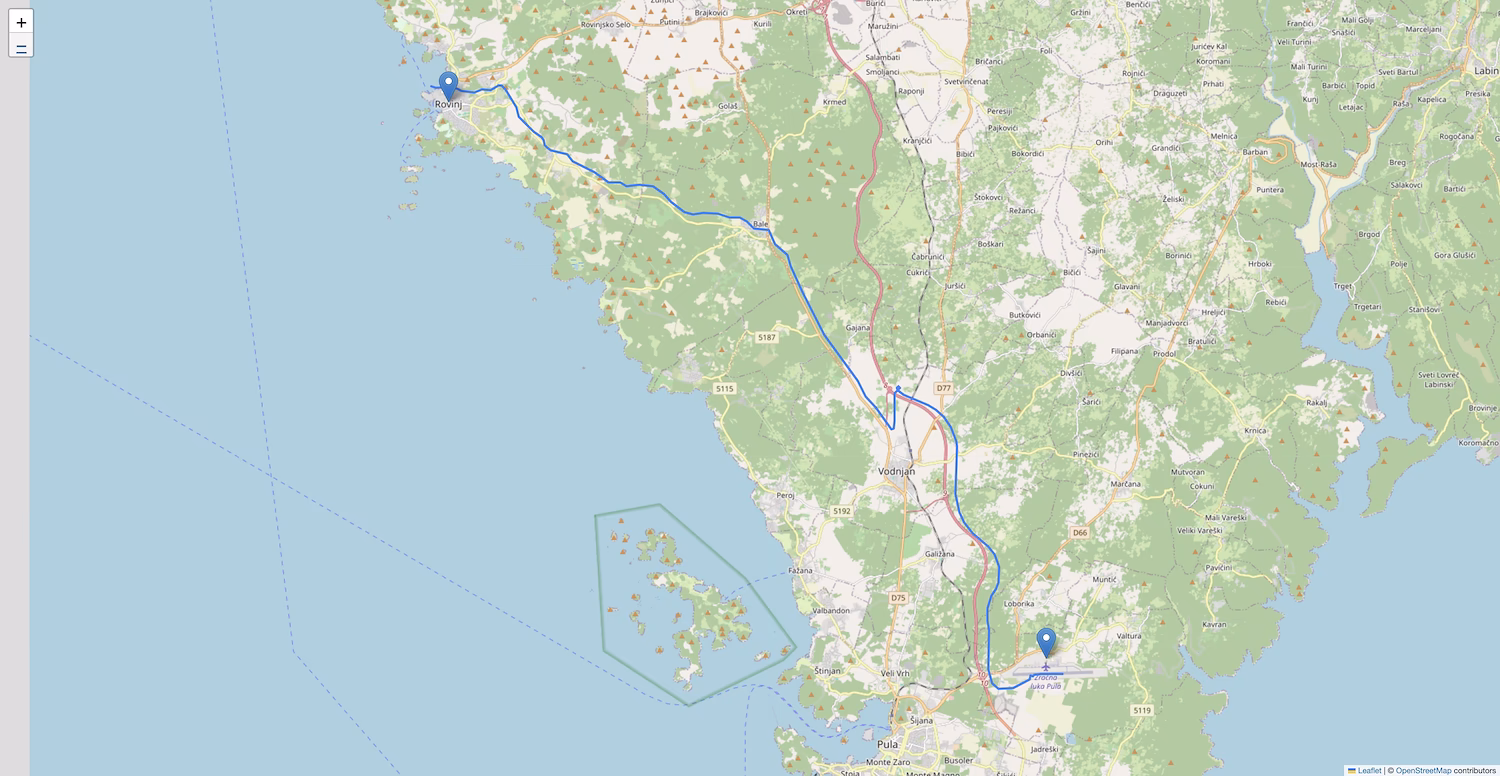 How much does a private transfer from Pula to Rovinj cost?