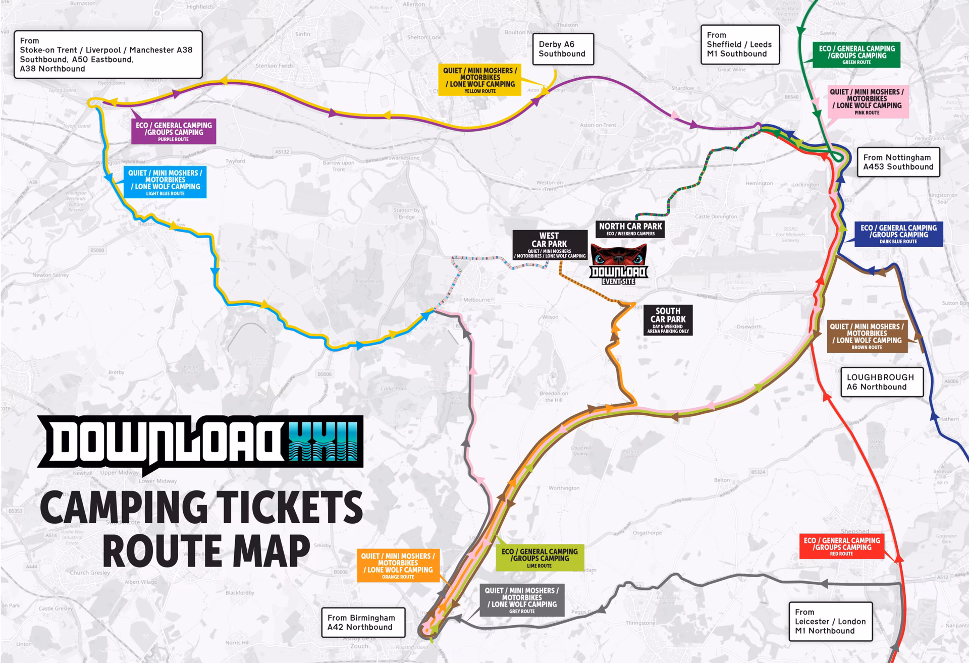 What companies run services between Derby & Download Festival?