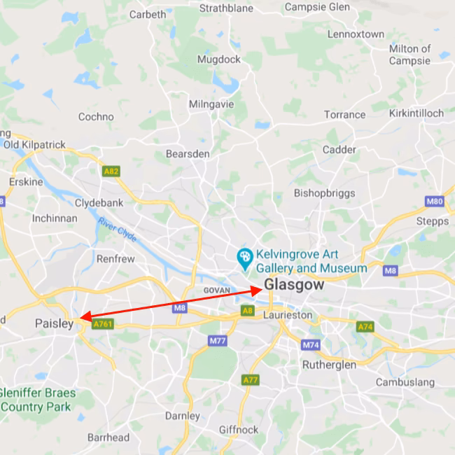 How far is Glasgow Airport (GLA) from Paisley?
