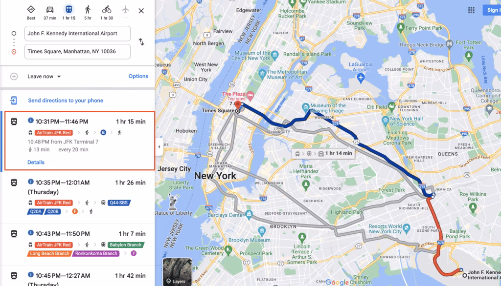 How to get from JFK Airport to Times Square?