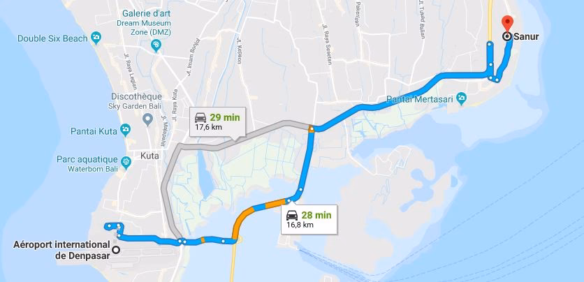 How much does it cost to get from Denpasar Airport to Sanur?