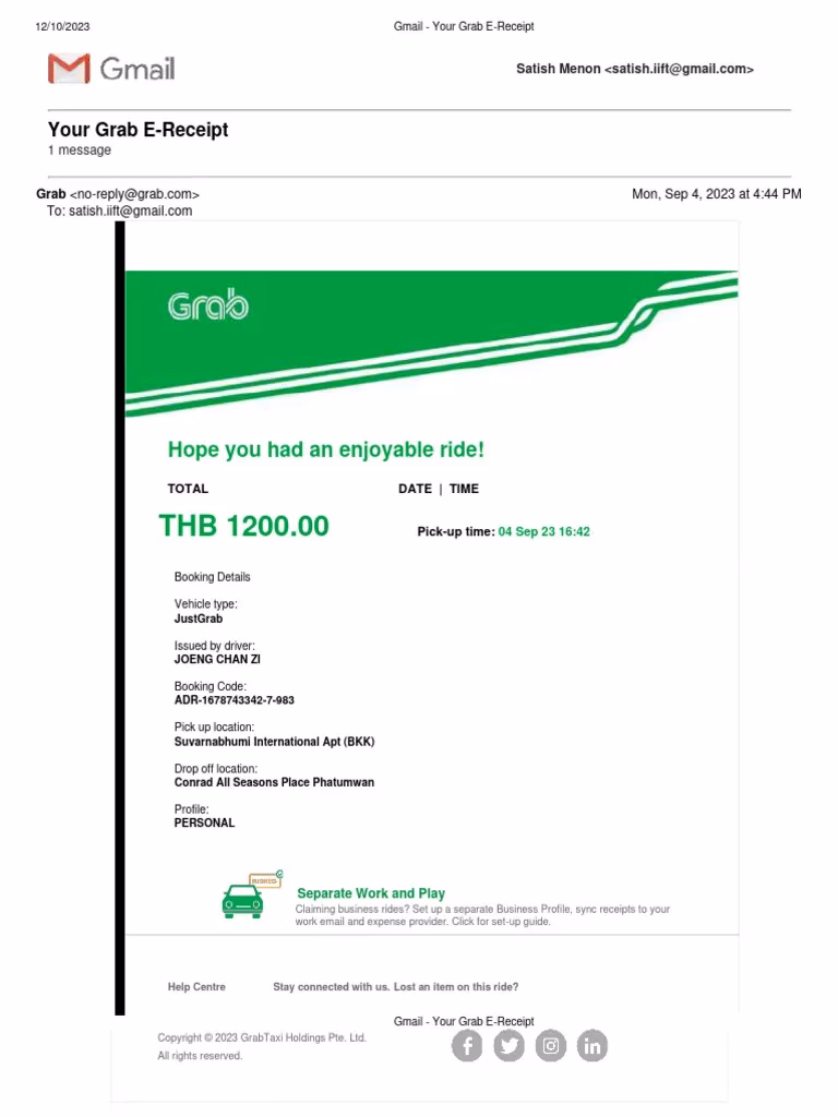 How do I export grab receipts?
