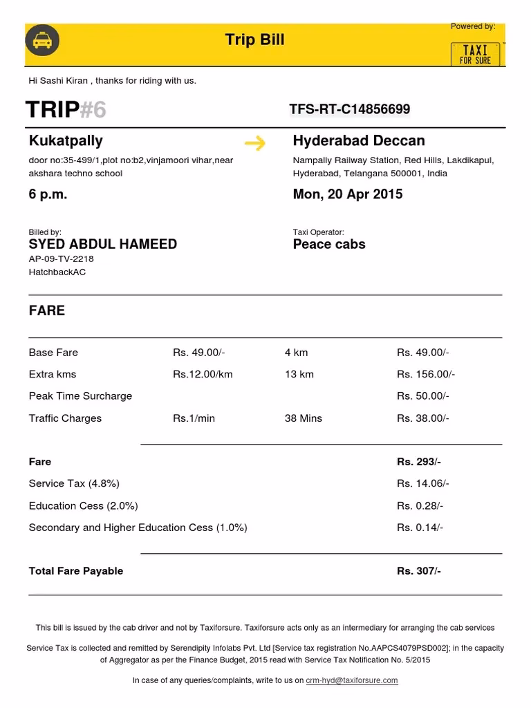 What is the approximate taxi fare in Hyderabad?