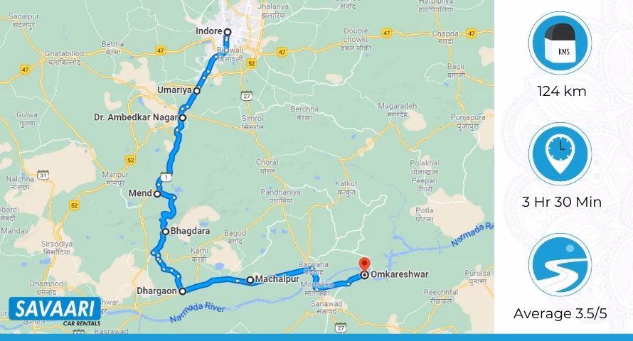 How far is Omkareshwar from Indore?