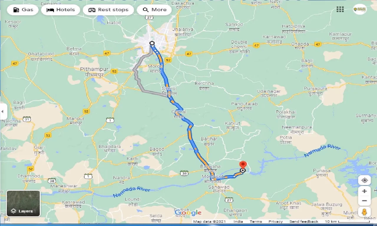How far is Omkareshwar from Indore?