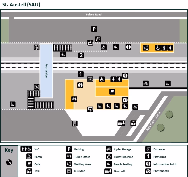 Where is the toilet at St Austell railway station?
