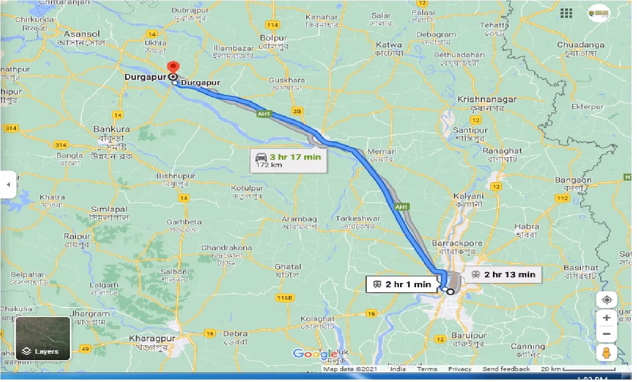 How to get from Durgapur (West Bengal) to Kolkata Airport?