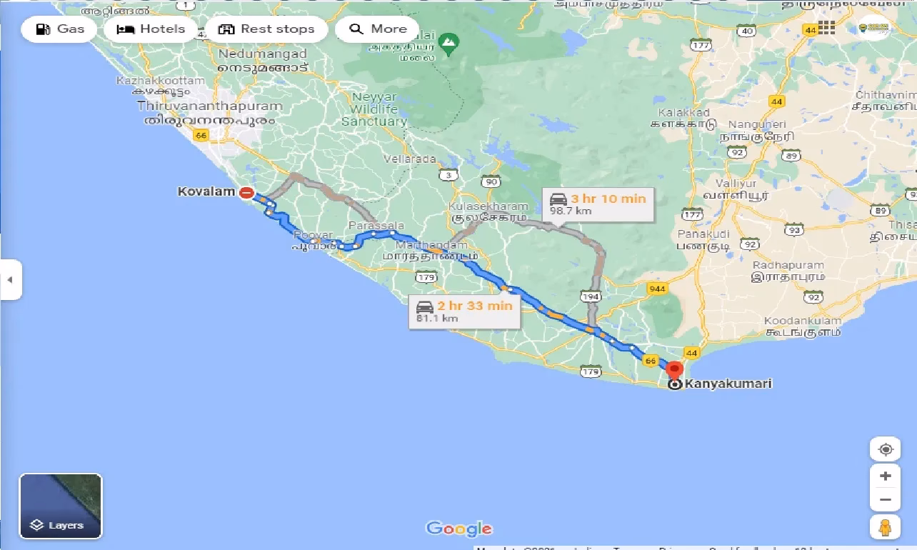 Which railway station is closest to Kovalam?