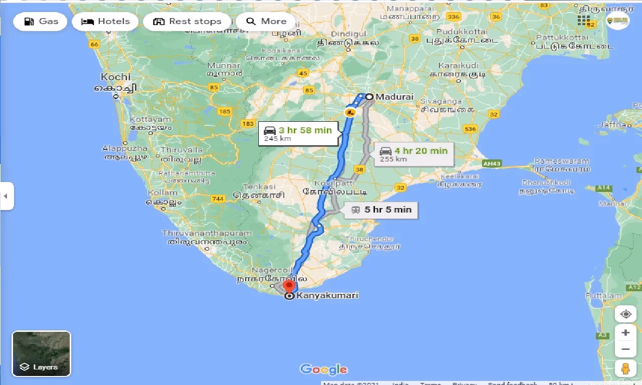 What is the slowest train from Kanyakumari to Madurai?