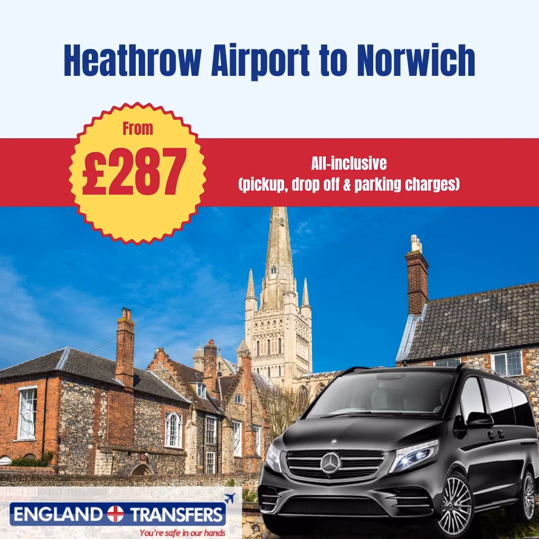 How far is Norwich from Heathrow Airport TW6 1js?