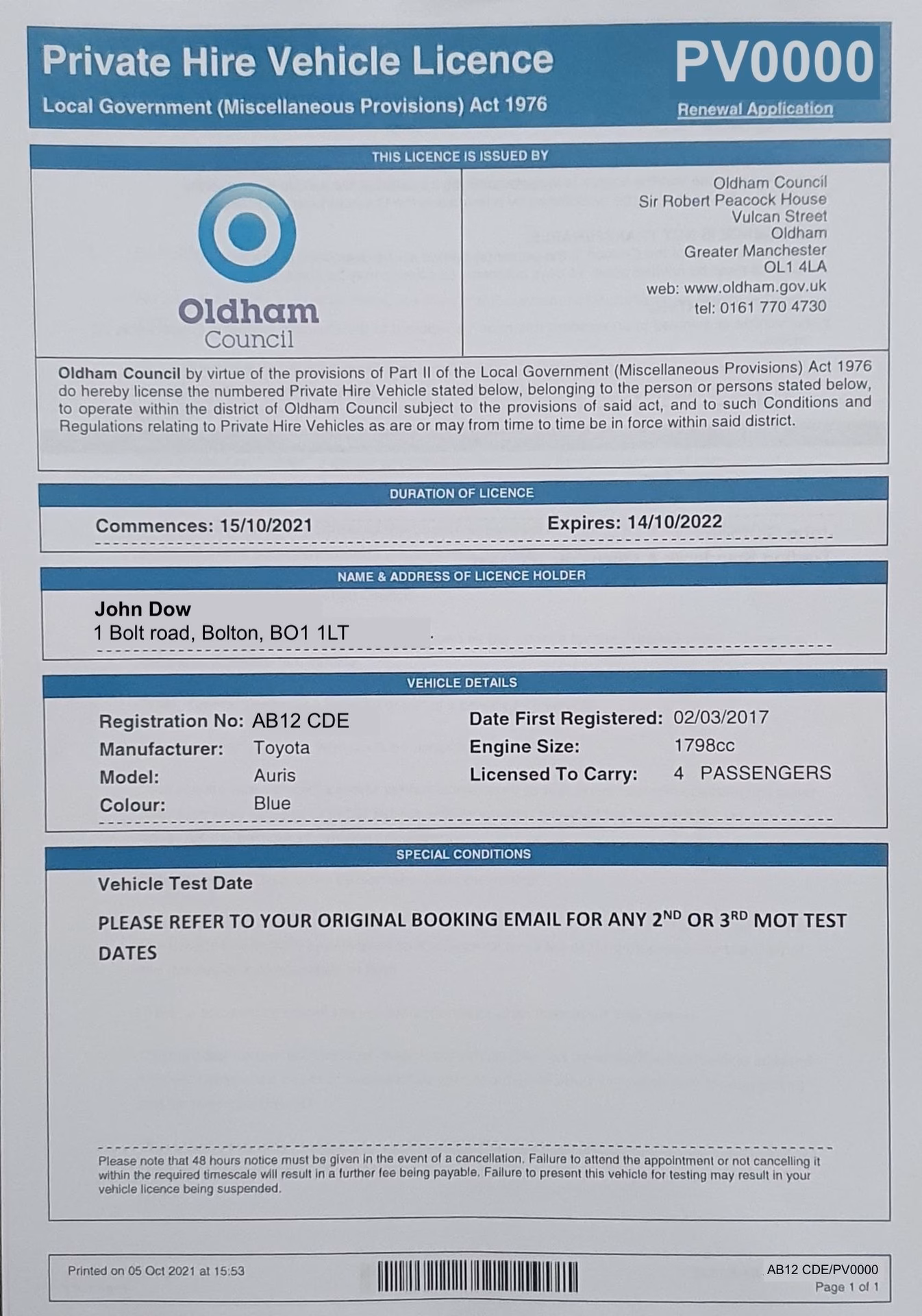 What is a dual driver licence in Oldham?