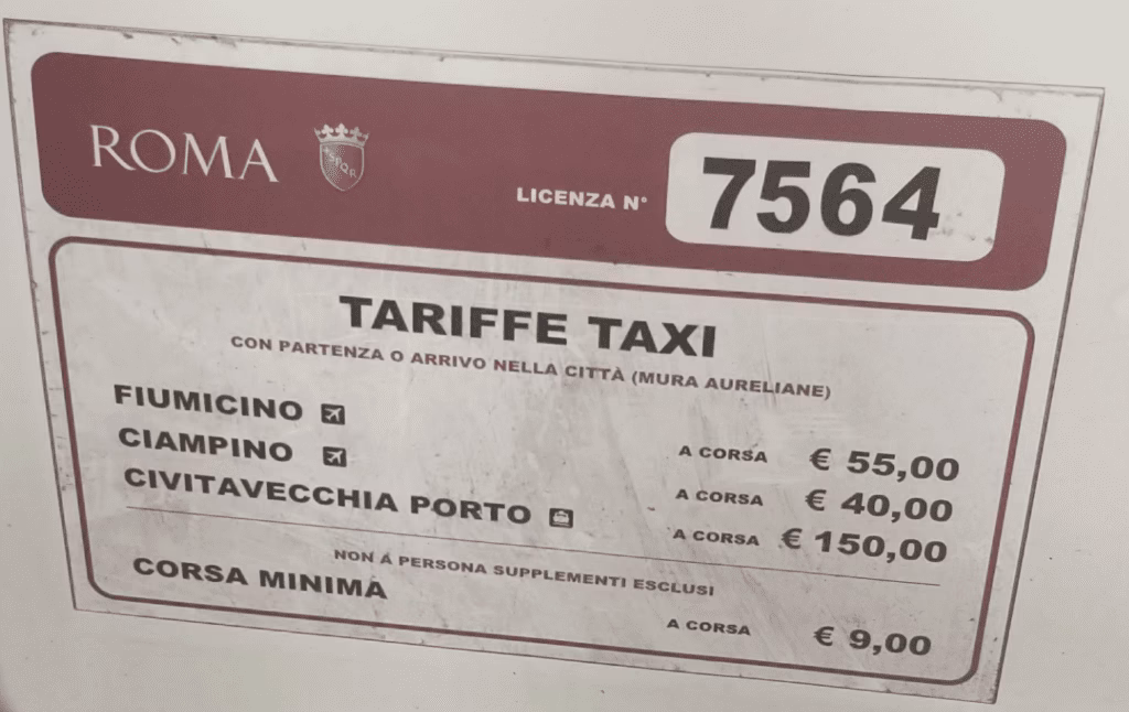 What is the fixed rate for a taxi from Ciampino Airport to Rome?