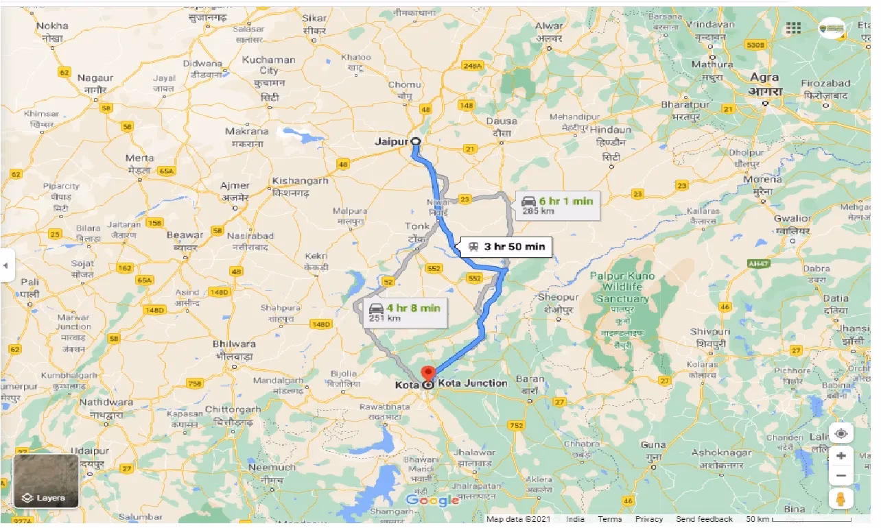 What companies run services between Jaipur Airport (Jai) and Kota?