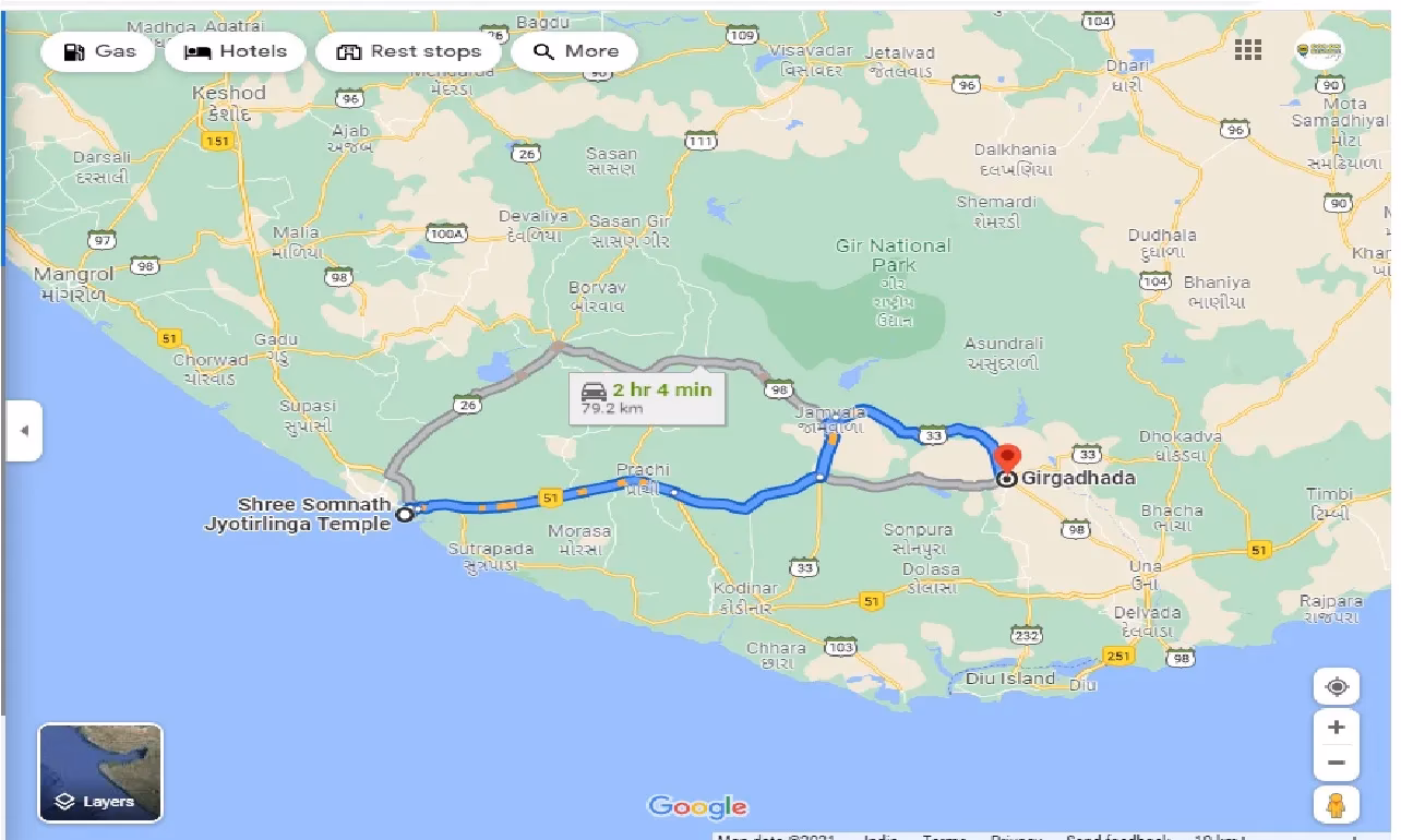How to get from Somnath to Sasan Gir?