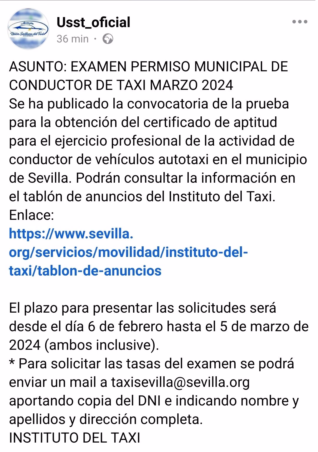¿Qué dice la circular del presidente del Instituto del taxi?
