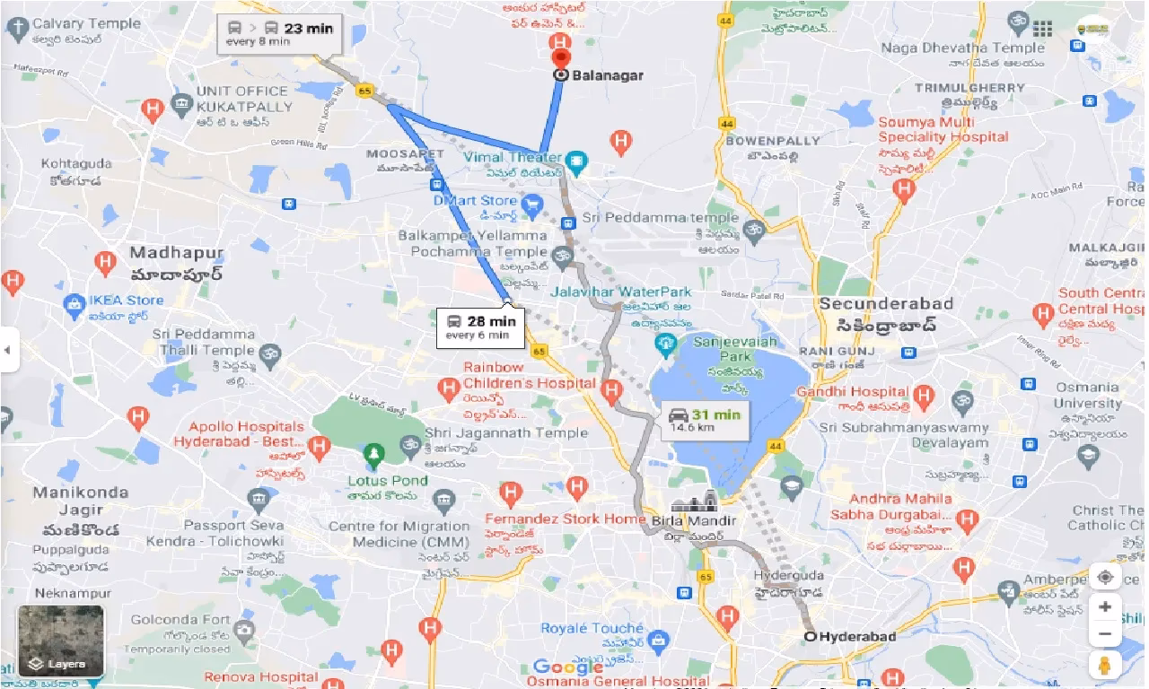 How to get from Balanagar to Hyderabad?