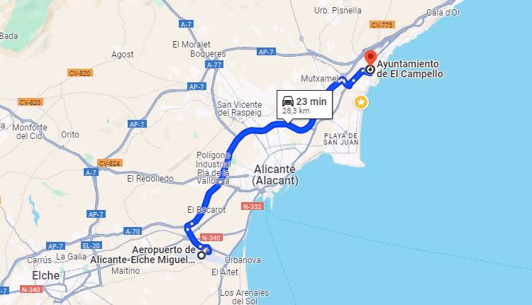 Is there a bus from Alicante Airport to El Campello?