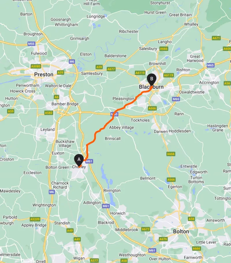 How to get from Blackburn to Chorley?
