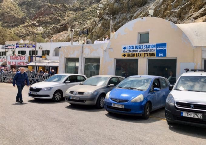 How much is a taxi from Athinios port to FIRA?