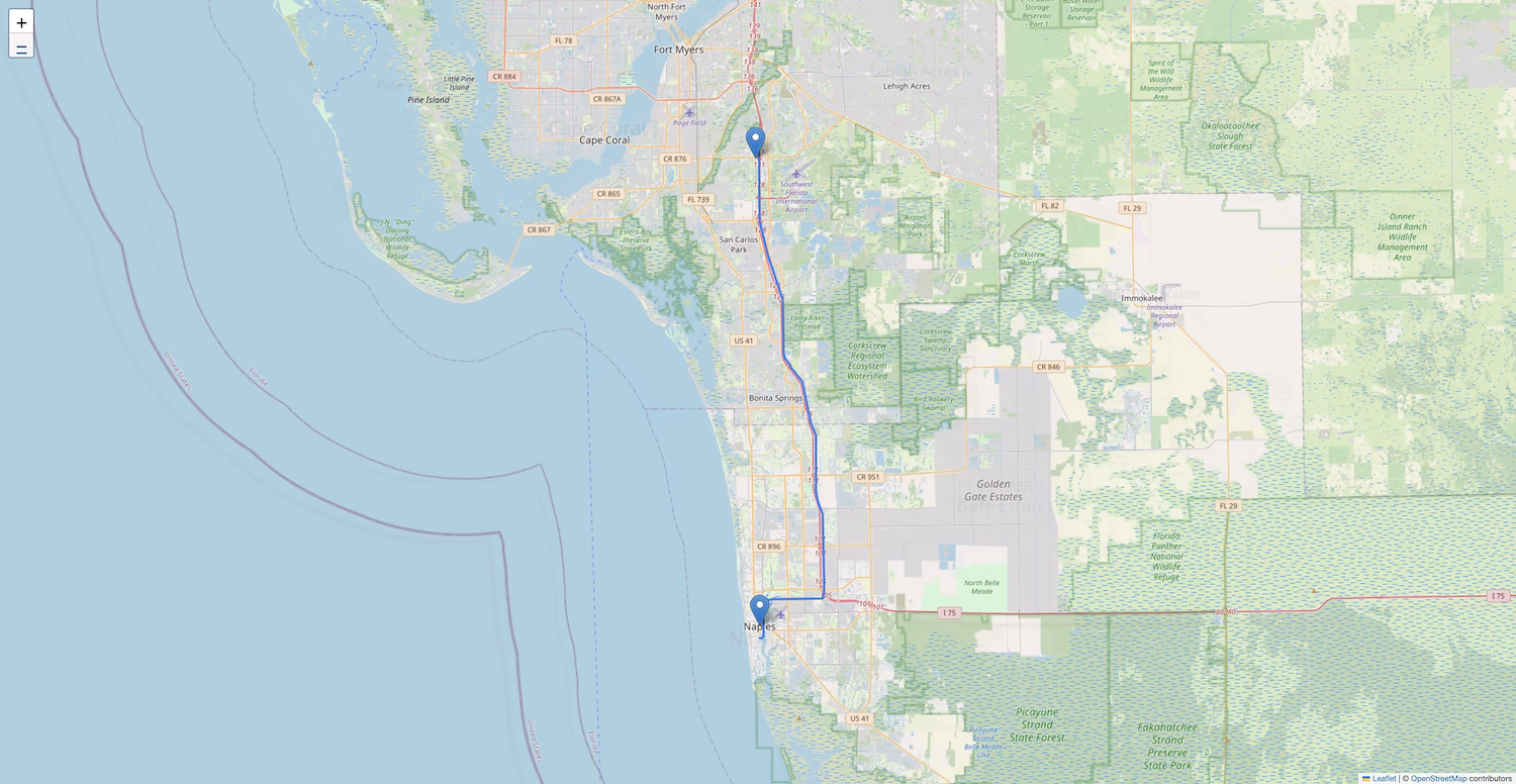 How far is Naples from Ft Myers airport (RSW)?