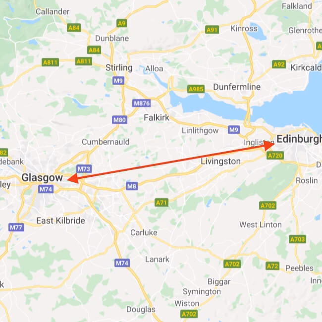 How long is the airport transfer from Glasgow to Edinburgh?