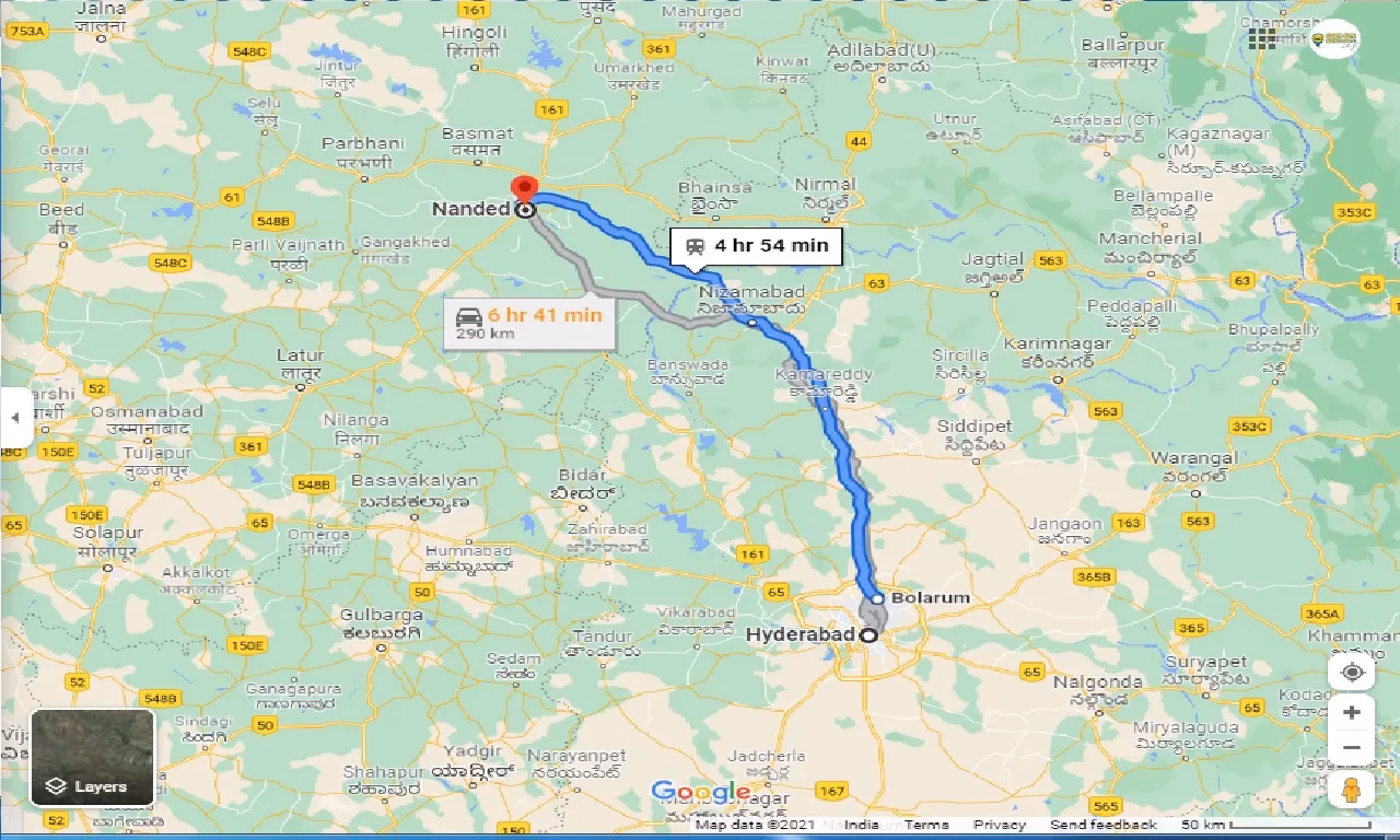 How to get from Hyderabad to Nanded without a car?