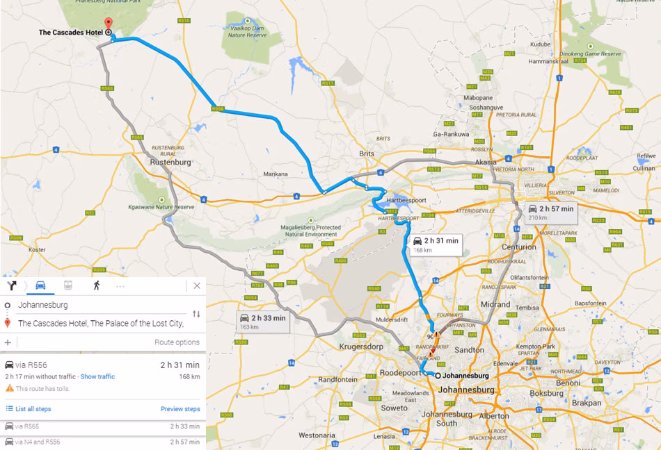 How far is Sun City (Pilanesberg) from Johannesburg Airport?