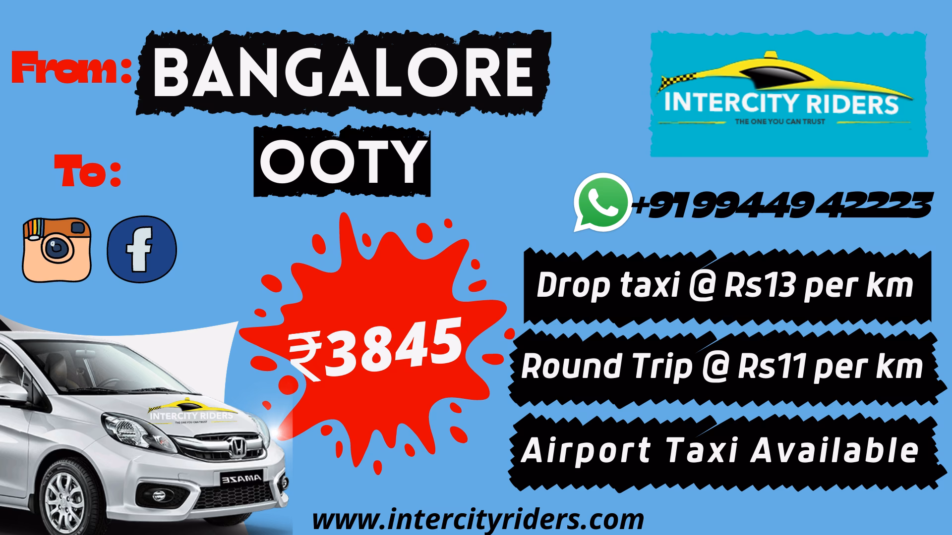 How far is Bengaluru Airport (BLR) from Ooty?