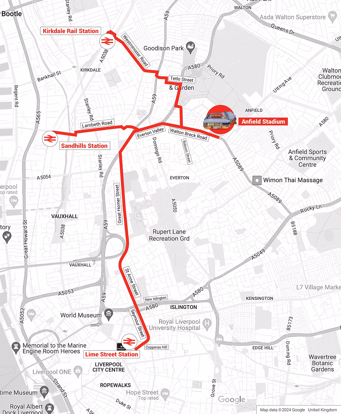 Is there a bus from Anfield to Liverpool city centre?