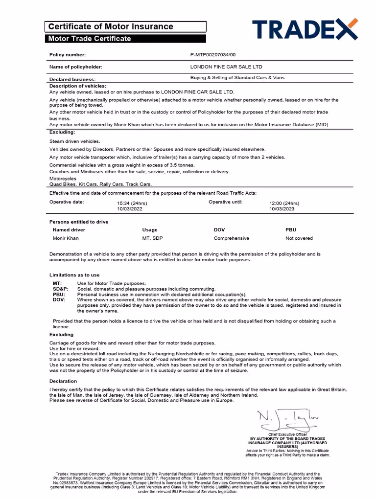 Who is Tradex Insurance Company plc?