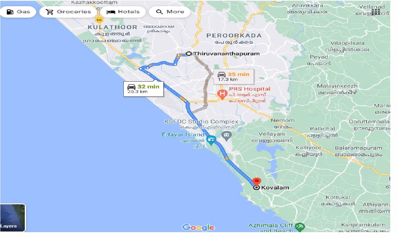 How far is Kovalam from Trivandrum?
