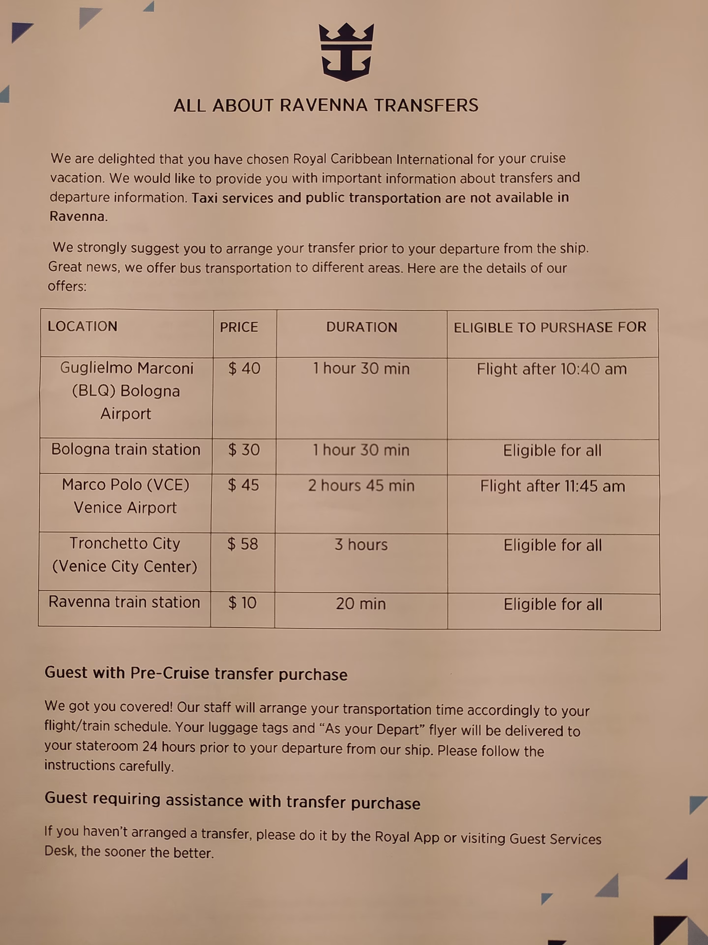 Do you offer private transfers from Ravenna cruise port?