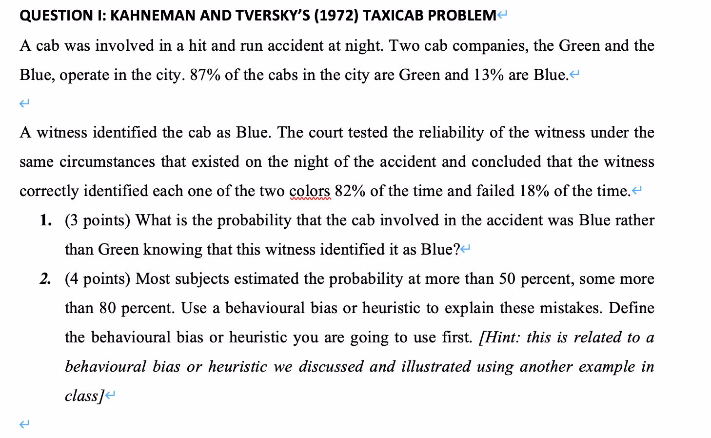 What is the famous taxicab problem posed by Amos Tversky and Daniel Kahneman?